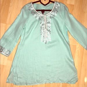 Blue by Saks 5th Ave mint green linen tunic top M
